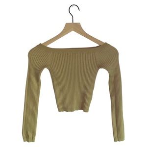 Beige Forever 21 Off-Shoulder Cropped Ribbed Sweater Size M
